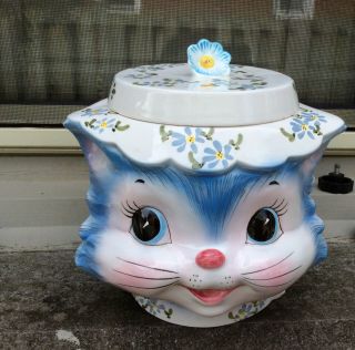 Miss Priss Cookie Jar - Esd 7871 Lefton Japan Vintage Ceramic Blue Kitty Cat