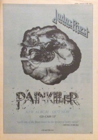 Judas Priest - Press Poster Advert - Painkiller - 22/09/1990