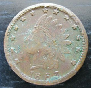 1863 Vintage Civil War Token Indian Head 3/4 In Cannons Drums Flags Cwt