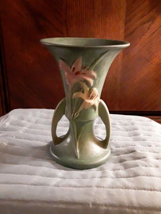 Vintage Roseville Pottery Zephyr Lily Green American Pottery Vase 132 - 7