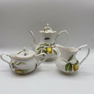 Grace’s Teaware Teapot Creamer Sugar Bowl Set Lemons Bees & Butterflies (dd1)