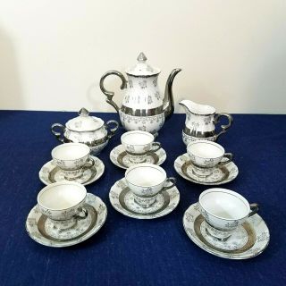 17 Piece Sterling China Japan Tea Set Silver Flowers Leaves
