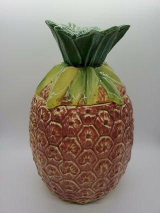 Vintage Mccoy Pineapple Cookie Jar 10 " Signed Made In Usa Ceramic Brown Green
