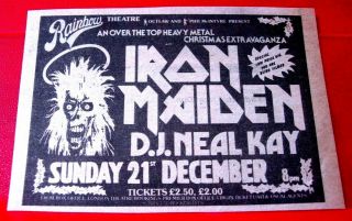 Iron Maiden Rainbow Christmas Gig Vintage Orig 1980 Press/mag Advert 3.  5 " X 2.  5 "