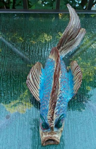 Mcm Vintage Studio Art Pottery Japanese Koi Fish Sculpture Blue 15 " Long