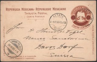 Mexico,  1905.  Post Card H&g 113b,  Altata - Davos,  Switzerland