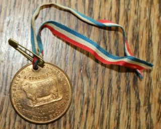 Early 1900 Wood Bros So Omaha Nb Sheep Commission Good Luck Medal 1 1/4 Inch