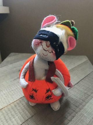 Rare Signed Vintage Annalee Doll 1997 97 Mouse Dressed Up As Pumpkin Halloween