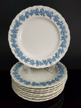 Wedgwood Queensware Lavender On Cream White Shell Edge Set Of 8 Salad Plates