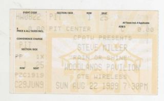 Rare Steve Miller 8/22/99 Houston Tx The Woodlands Concert Ticket Stub