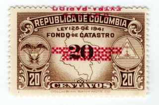 Colombia - Map & Coat Of Arms - 20c W/ Inverted Overprint - 1953 - Sc C236v Rrr