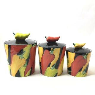 Clay Art Stonelite Caliente Canister Set Small Medium Large Chili Pepper Handle