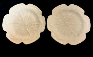 2 Bordallo Pinheiro White Cabbage Leaf 12” Chop Plate - Platter - Charger Portugal