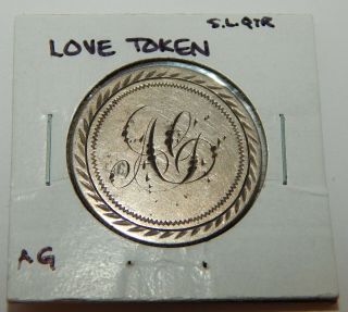 Love Token Engraved With Initials " A.  G.  " On A Seated Liberty Quarter