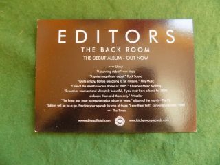 Memorabilia: EDITORS The back room promo postcard 2000 ' s INDIE 2