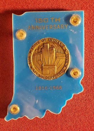 1816 - 1966 State Of Indiana Sesquicentennial Bronze Medal In Indiana Holder W1940