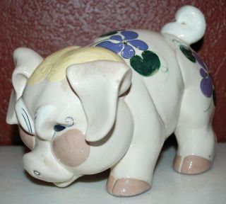 Vintage Kay Finch California Pottery Ceramic Grumpy Pig Purple Flowers Aa
