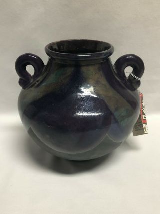 Tony Evans Studio California Purple Raku Pottery Handled Vase 262