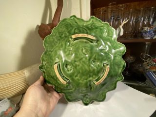 Majolica Vintage Strawberry Leaves & Fruit Large Footed Serving Platter or Tray 3