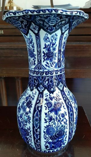 Vintage Royal Sphinx Blue Delft Trumpet Vase By Boch In