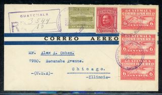 Guatemala Postal History: Lot 4 1930 Reg Multifranked Air Guate - Chicago $$$