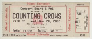Rare Counting Crowes 11/20/02 Oxford Oh University Of Ohio Ticket Stub