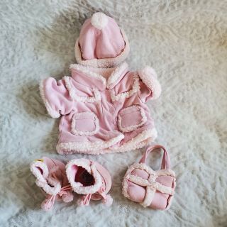 Build - A - Bear Pink Winter Coat,  Hat,  Boots,  And Purse Fleece Wool Outfit