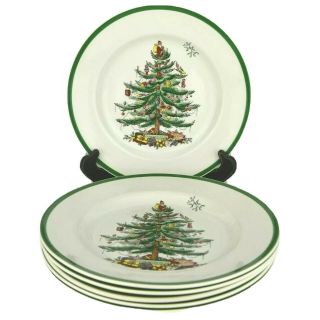 Set Of 6 Spode Christmas Tree English China 10.  5 " Dinner Plates 63324 - A2