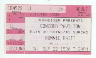 Rare Bonnie Raitt 9/22/90 Concord Ca Pavilion Ticket Stub