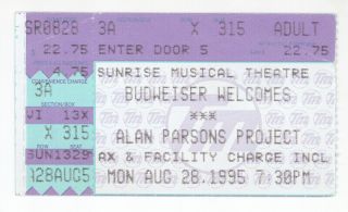 Rare Alan Parsons Project 8/28/95 Sunrise Fl Concert Ticket Stub Miami