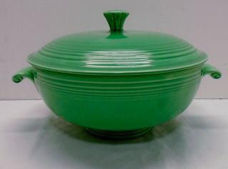 Vintage Fiesta Ware Hlc Green Fiestaware 7 3/4 " Covered Vegetable Dish With Lid