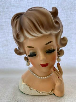 Vintage Rubens Headvase/head Vase Lady With Scalloped Edged Dress With Hand