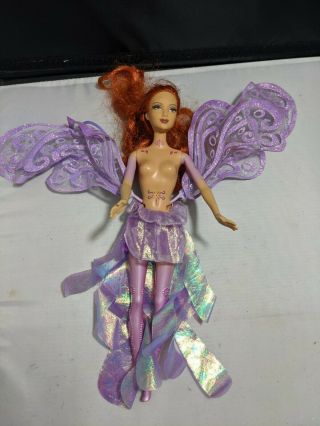 Barbie Fairytopia Wonder Fairy Lenara Rooted Eyelashes Red Hair Tattoo Wings