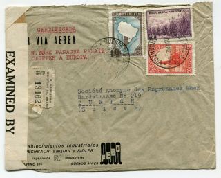 Argentina Wwii Censored Airmail Cover Via Ny To Zurich Switzerland 8 - 5 - 1942