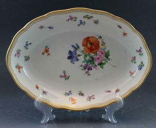 Meissen 1st Quality Porcelain Oval Serving Dish Bowl W/ Flowers & Gold Border