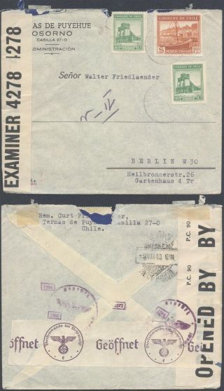 Chile Wwii 1940 - Cover To Berlin Germany - Censor 10000/72