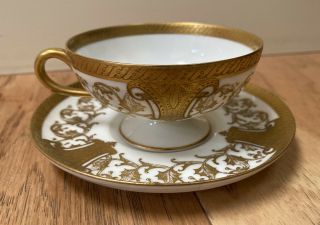 Antique Vintage Haviland Limoges France Gold & White Demitasse Tea Cup & Saucer