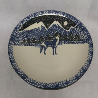 Tienshan Folk Craft Wolf Dinner Plates 7 China Blue Black Sponge Mountains 2