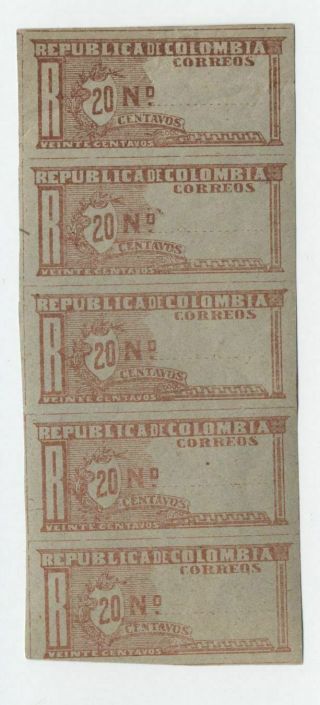1902 Colombia F13 20c Registration Imperf Vertical Strip Of 5 [f821.  104]