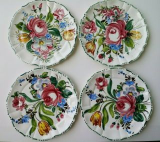 Nove / Nova Rose - 4 Italian Art Pottery Hand Painted Dinner Plates - Italy
