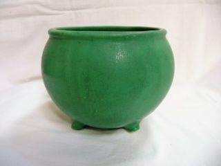 Vintage Four Footed Matte Green Arts & Crafts Pottery Pot
