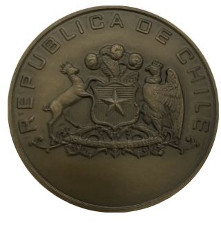 Large Republica De Chile Bronze Award Medal 70 Mm - Santiago