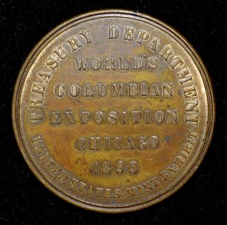 1893 Columbian Expo Scd Brass Choice Au Official Medal Hk 154 Gov’t Bldg Lg Ltrs