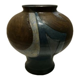 Alison Mccauley Signed Studio Pottery Vase Blue Brown 9.  5”h