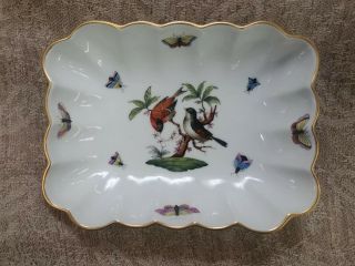 Herend Handpainted Porcelain Rothschild Bird Insect Scalloped Serving Bowl 7738