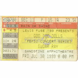 Goo Goo Dolls & Sugar Ray Concert Ticket Stub Bonner Springs 6/30/99 Sandstone