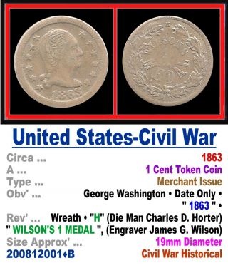 Bronze Token • U.  S.  Civil War Period • George Washington • 1863 • 200812001•b