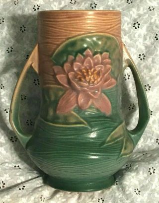 Vintage Roseville Usa 76 - 8  Water Lily " Vase W/2 Handles Pottery/ceramic