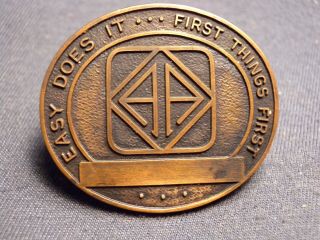 Vintage Alcoholics Anonymous Token Coin Easy Does It First Things First Aa A.  A.