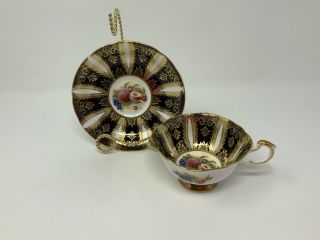 Vintage Paragon Fine Bone China England Black Gold Fruits Tea Cup & Saucer Set